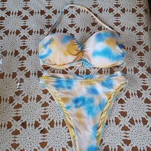 Victoria Secret tie dye blue and yellow bikini set 36C nwt